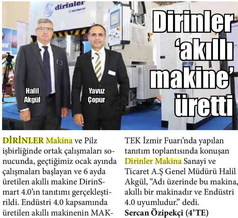 Yeni Bakış - Dirinler Makina ve Pilz İşbirliğinde